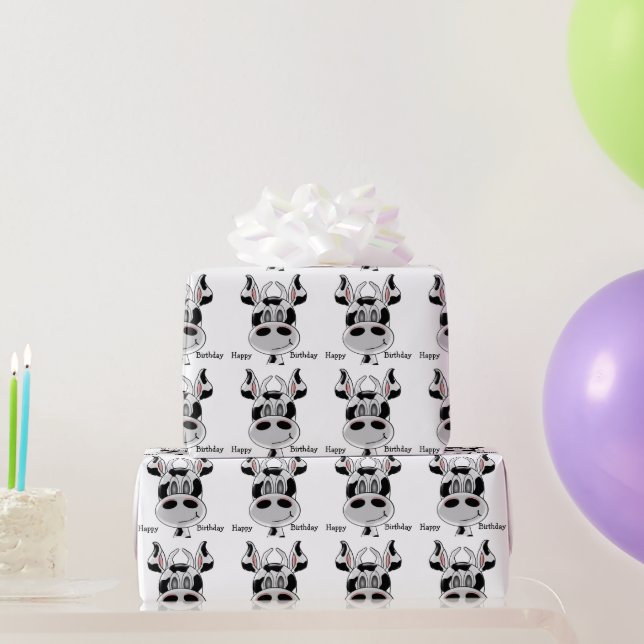 Papel De Presente Aniversário de Design de Vaca (Presentes para festas)