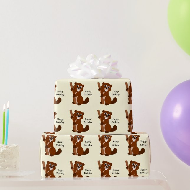 Papel De Presente Aniversário de Design do Castor (Presentes para festas)