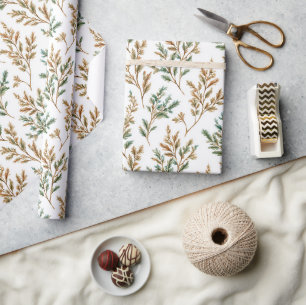 Papel De Presente Aniversário de Folhas Marrons Verdes