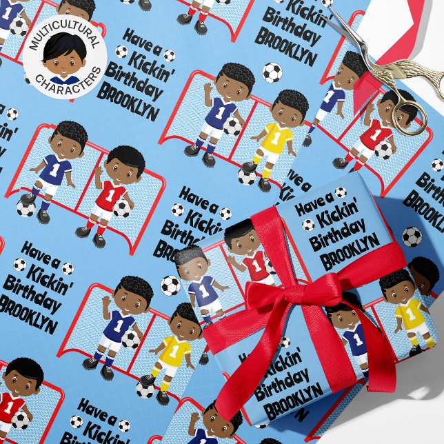 Papel De Presente Aniversário de Futebol de Black Boy Personalizado (Criador carregado)