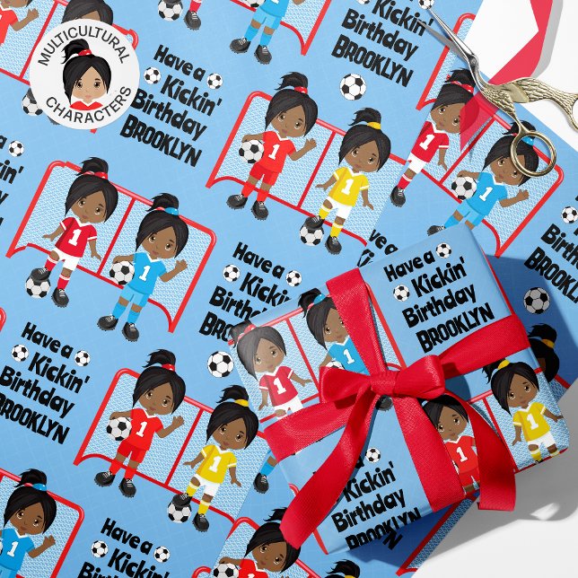 Papel De Presente Aniversário de Futebol de Menina Negra Personaliza (Criador carregado)