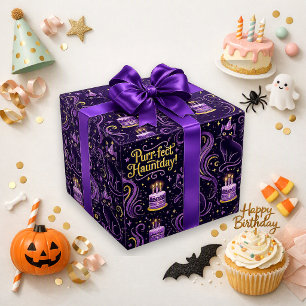 Papel De Presente Aniversário de Gato Gótico Roxo Assustador