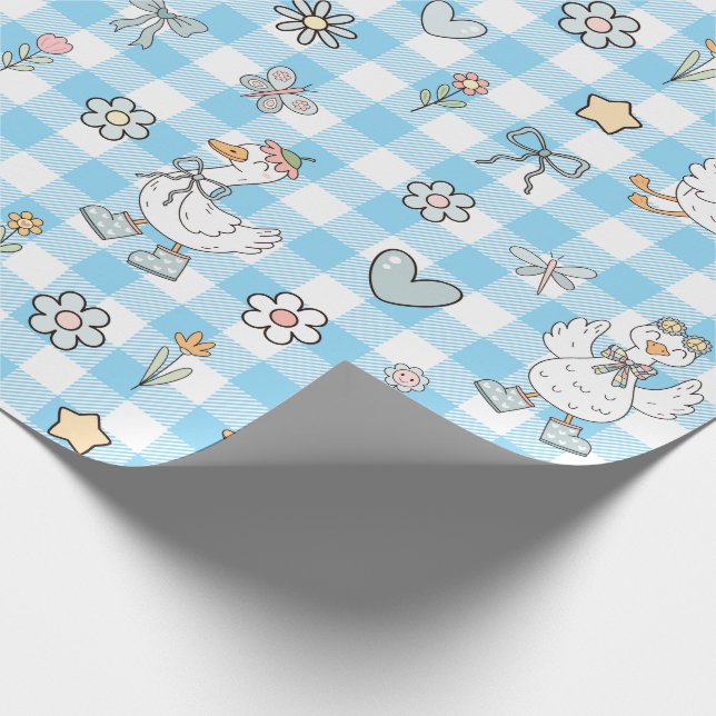 Papel De Presente Aniversário de Gingham Azul de Ganso bobo (Ponta)