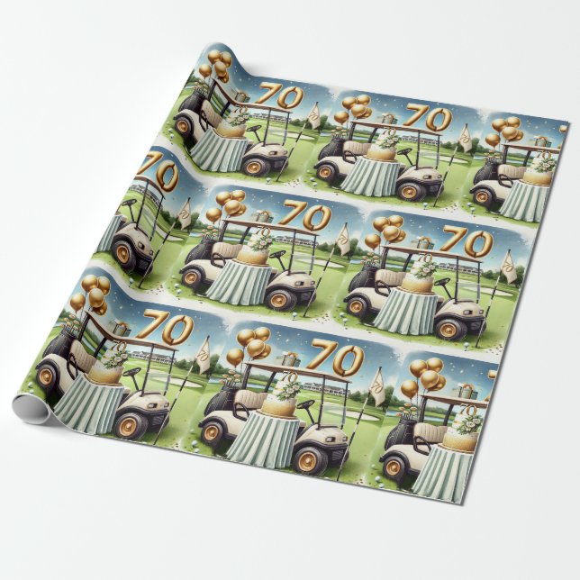 Papel De Presente Aniversário de Golf 70 para Golfe (Desenrolado)