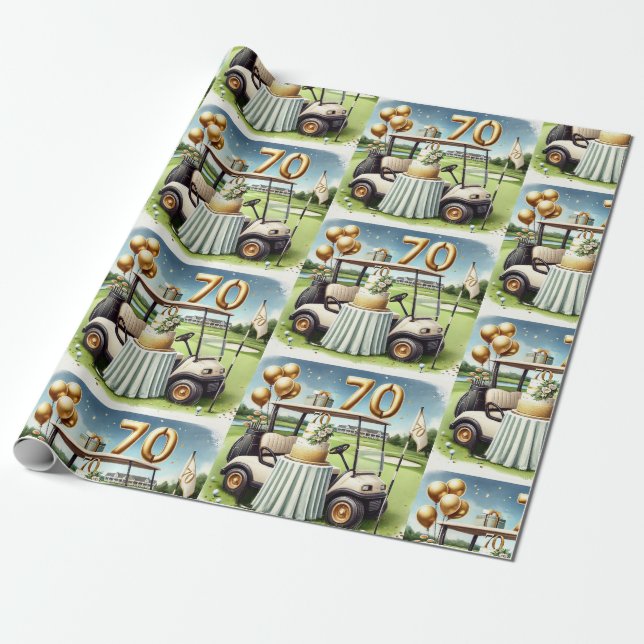 Papel De Presente Aniversário de Golf 70 para Golfe (Desenrolado)
