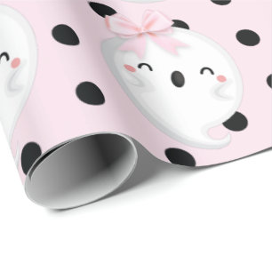 Papel De Presente Aniversário de Halloween Bolinhas Negra Rosa Fant