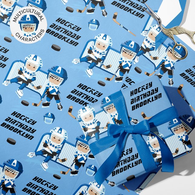 Papel De Presente Aniversário de Hockey de Garoto Asiático Personali (Criador carregado)