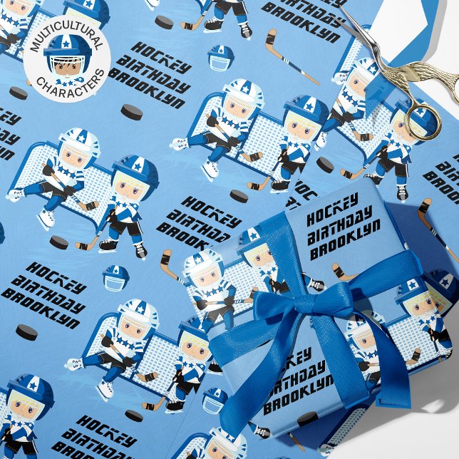 Papel De Presente Aniversário de Hockey de Menino Louro Personalizad (Criador carregado)