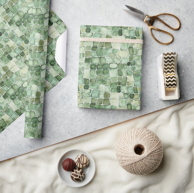 Papel De Presente Aniversário de Impressão de Jacaré Verde (Artesanato)