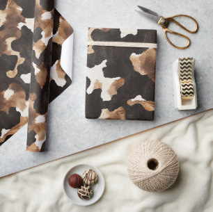 Papel De Presente Aniversário de Impressão de Vaca Creme Marrom Pret