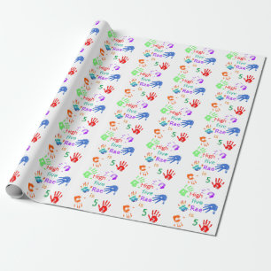 Papel De Presente Aniversário de Impressões de Mão Pintadas com Nome