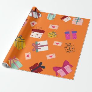 Papel De Presente Aniversário de laranja feminino moderno