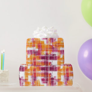 Papel De Presente Aniversário de Listras Xadrez Laranja Roxo Groovy