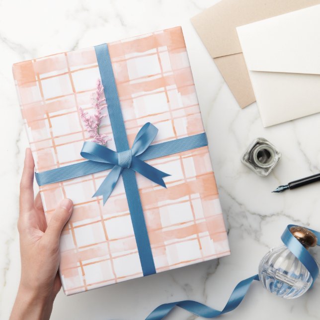 Papel De Presente Aniversário de Listras Xadrez Pêssego (Presentear)