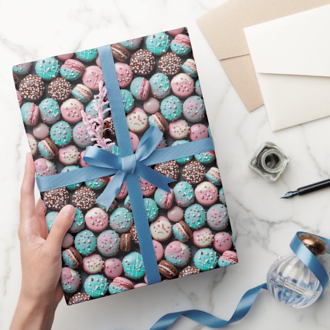 Papel De Presente Aniversário de Macaron Rosa e Azul (Presentear)