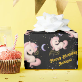 Papel De Presente Aniversário de Meninas Unicórnio Rosa Caprichoso P
