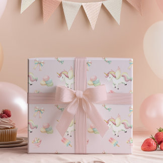 Papel De Presente Aniversário de Meninas Unicórnio Rosa Fofo