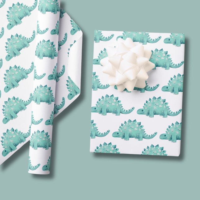 Papel De Presente Aniversário de meninos dinossauros (Dinosaur boys birthday wrapping paper rolls.  Matching items available.)