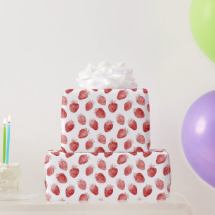 Papel De Presente Aniversário de Morangos Vermelhos