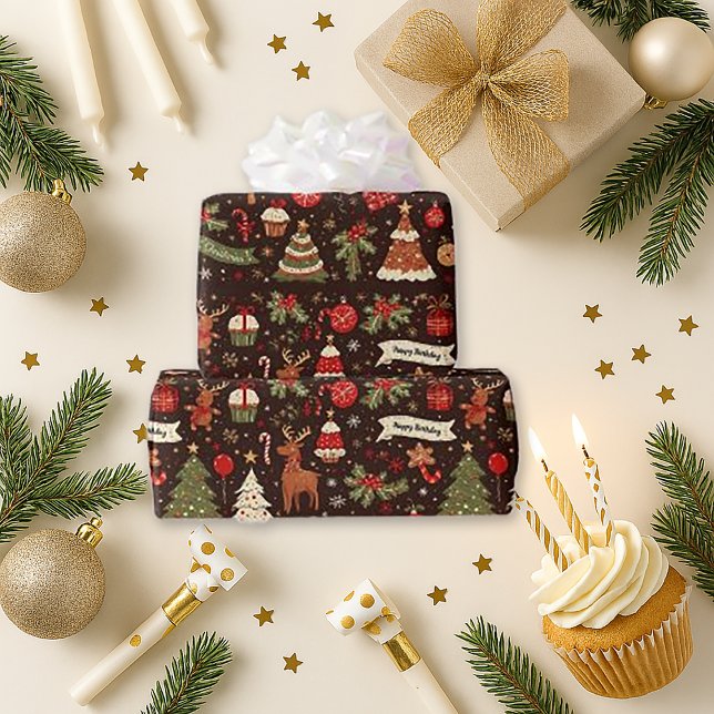 Papel De Presente Aniversário de Natal à Meia-Noite (Criador carregado)