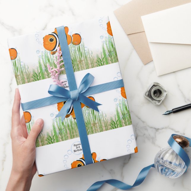 Papel De Presente Aniversário de peixe-palhaço para aniversário de 3 (Presentear)