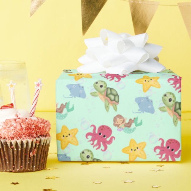 Papel De Presente aniversário de tartaruga arco-íris (Festa de aniversário)