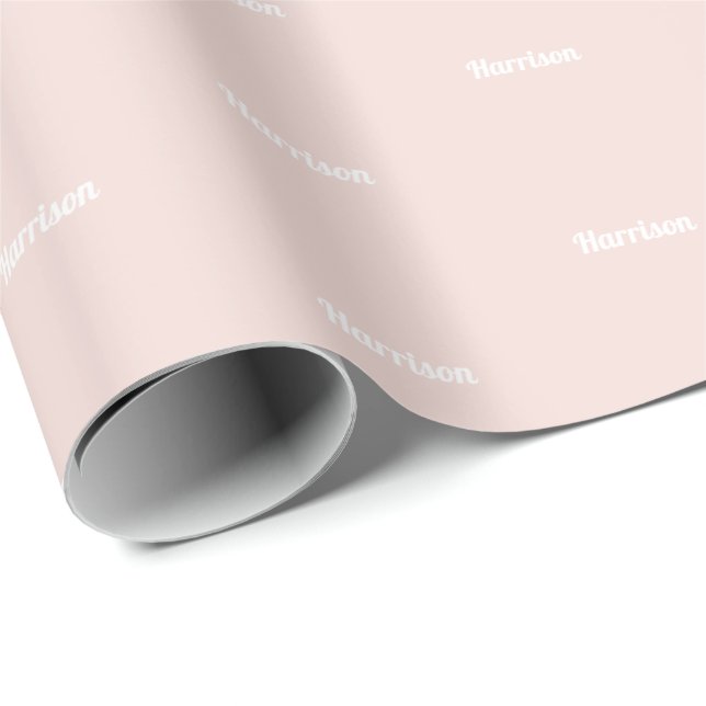 Papel De Presente Aniversário de texto de nome personalizado branco  (Ponta do rolo)