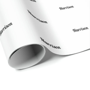 Papel De Presente Aniversário de texto de nome personalizado preto 