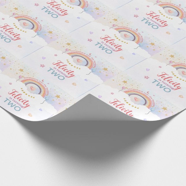 Papel De Presente Aniversário de Tinta Tie Dye Arco-íris Pastel (Ponta)