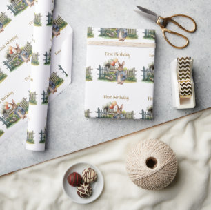 Papel De Presente Aniversário de um ano do coelho inteligente