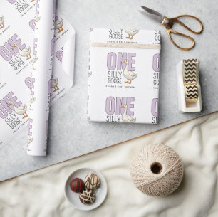 Papel De Presente Aniversário de Um Ano do Patinho Bobo Lilás Modern