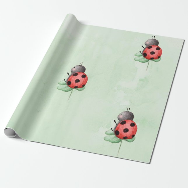 Papel De Presente Aniversário de uma ladybug numa aquarela de campo (Desenrolado)