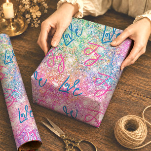 Papel De Presente Aniversário de Unicórnio Brilhante Arco-íris Femin