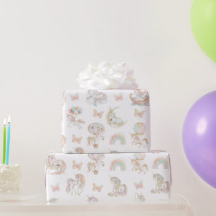 Papel De Presente Aniversário de Unicórnio Mágico em Aquarela