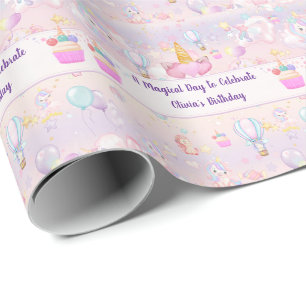 Papel De Presente Aniversário de Unicórnio Personalizado