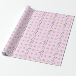 Papel De Presente Aniversário de Unicórnio Rosa Personalizado