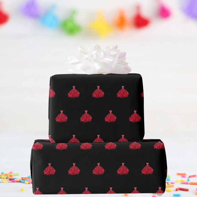 Papel De Presente Aniversário de vestido vermelho preto (Criador carregado)
