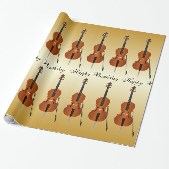 Papel De Presente Aniversário de Violoncelo (Desenrolado)