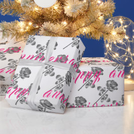 Papel De Presente Aniversário do 25 de Prata Floral Feliz do Luxury