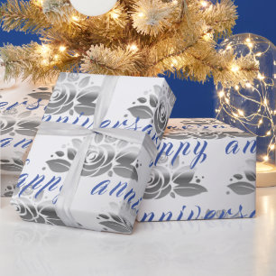 Papel De Presente Aniversário do 25 Silver Feliz Luxo Floral