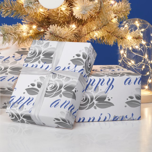 Papel De Presente Aniversário do 25 Silver Feliz Luxo Floral (Feriados)