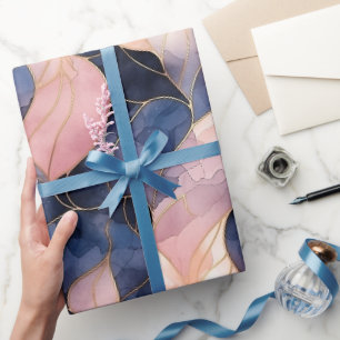 Papel De Presente Aniversário do Abstrato Azul-Rosa Chic