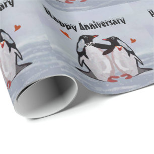 Papel De Presente Aniversário do Amor de Pinguim