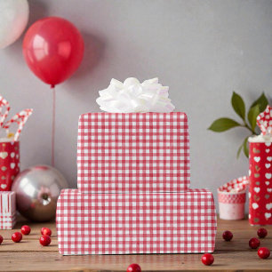 Papel De Presente Aniversário do Bebê com Xadrez Vermelho e Cereja