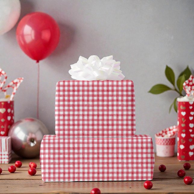 Papel De Presente Aniversário do Bebê com Xadrez Vermelho e Cereja (Criador carregado)