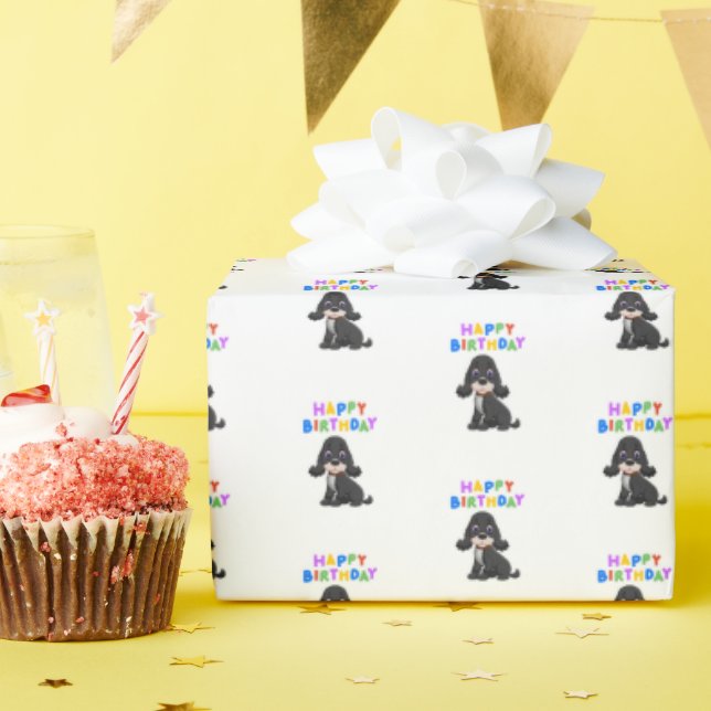 Papel De Presente Aniversário do Black Cocker Spaniel (Festa de aniversário)