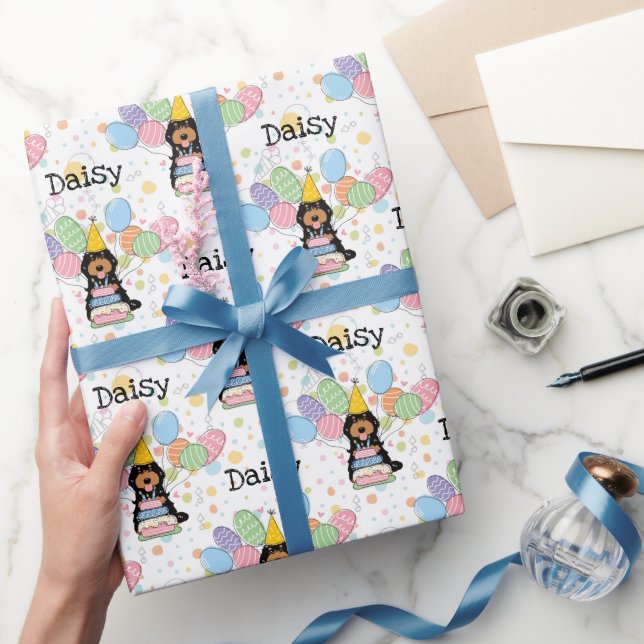 Papel De Presente Aniversário do Cachapo Cavapoo Negro (Presentear)