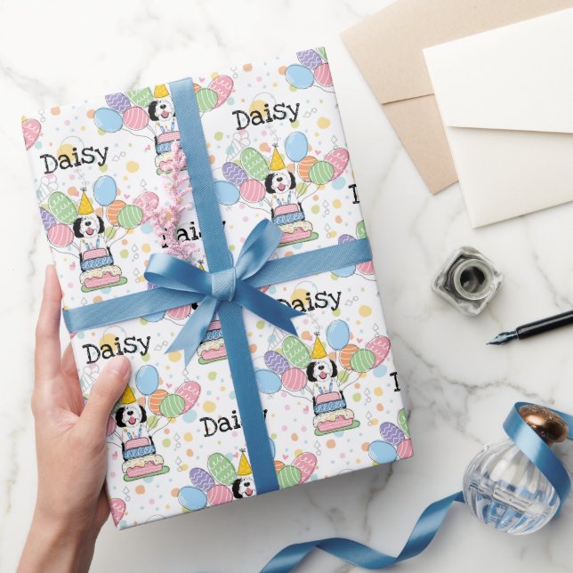 Papel De Presente Aniversário do Cachorro Negro e Branco (Presentear)