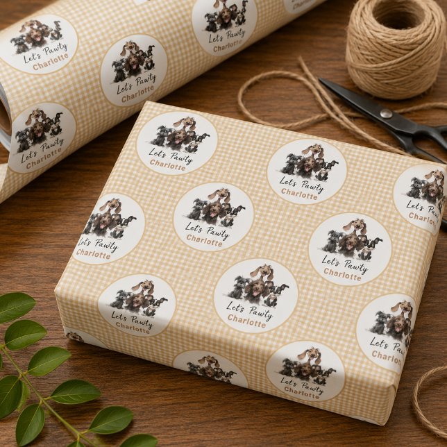 Papel De Presente Aniversário do Cachorro Vamos Festejar (Dog Let's Pawty Birthday Wrapping Paper)