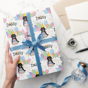 Papel De Presente Aniversário do Cão Negro Cockapoo Cavapoo